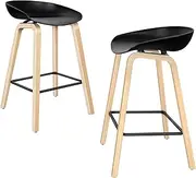 [ALFORDSON] 2pcs Wooden Bar Stools Dining Kitchen Barstools Counter Dining Chair with Footrest 67cm Seat Height for Home Bar Dining Room, Wade Black
