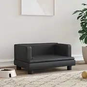 Black Faux Leather Dog Bed 60x40x30 cm – Comfortable and Durable with Sturdy Pine Wood Frame, Soft Foam Padding, Waterproof Cover, 50 kg Max Load, Easy to Clean, Ideal for Small Pets