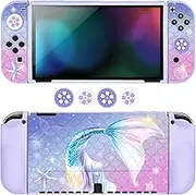 DLseego Case for Switch OLED,Dockable Slim Protective Cover Shell Anti Scratch and Anti Shock Design Switch OLED Shell with 4 PCS Switch Thumb Grip Cover,Purple