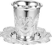 Garneck 1 Set Stylish Metal Cup with Saucer Unique Shabbat Wine Cup for Celebrating Jewish Traditions Holiday Passover and Shabbos