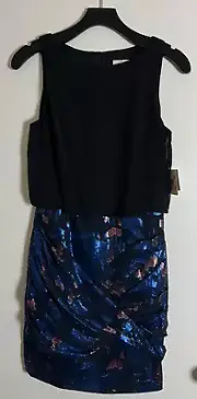 Aidan Mattox Sleeveless Round Neck Dress Size 4- Top Wrapped w/ Black Chiffon