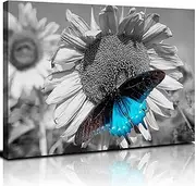 Nature Canvas Wall Art Sunflower and Butterfly Scenery Pictures for Bathroom Kitchen Black and White Paintings Nature Flowers Landscape Scenic Poster Artwork Stretched Framed Home Decorations 16x24”