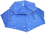 Umbrella Hat, 30.1inch Hands Free Umbrella Hat, Outdoor Headwear Sun and Windproof Headwear for Fishing Golf Gardening, Folding Hats Umbrella, UV and Rain Proof(raindrop blue)