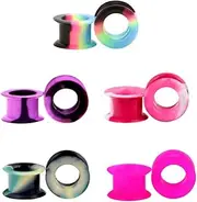 [Heuvipens] 10pc Assorted Mix Color Flexible Thick Silicone Ear Plug Double Saddle Flesh Tunnel Gauge for Ear Expander Lobe Piercing 6g - 1"