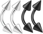 [bodyjewellery] 4pcs 16g Curved Barbell Cartilage Lip Tragus Eyebrow Forward Helix Conch Daith Earring Black Vertical Labret Spike Pick Size