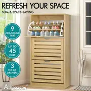 ALFORDSON Shoe Cabinet Organiser Storage Rack Flip Drawers 45 pairs Wood