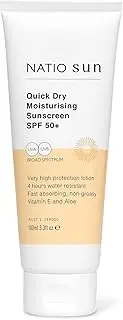 Natio Australia Quick Dry Moisturising Sunscreen SPF 50+ 100ml 100ml - Hydrating Daily Sun Protection UVA/UVB Broad Spectrum Sunscreen - 4 Hours Water Resistant, Fast Absorbing, Non-Greasy - Vitamin E & Aloe Vera - Made in Australia
