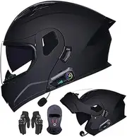 Bluetooth Modular Full Face Motorcycle Helmet, DOT/ECE Approved Flip-Up Anti-Fog Dual Mask Motorcycle Helmet for Adults