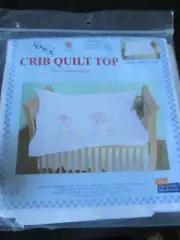 JACK DEMPSEY Vintage SNUGGLY TEDDY BEAR Stamped Cross Stitch CRIB QUILT TOP