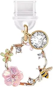 TP346 Type-C USB Charging Port Anti Dust Plug Spring Garland Bee Flowers Cell Phone Charm for iPhone 15/16 and Samsung/OnePlus/Xiaomi/oppo Android Phone (Pink), approx.2.1 cm (L) x 0.6