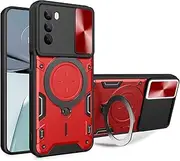 Compatible with Samsung Galaxy S23 Plus Cover,Compatible with Samsung Galaxy S23+ 5G SM-S916 Car Mount Magnetic Stand Slide Lens 2 in 1 Case Red