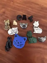 Cat Buttons Assorted Set Of 11 Cat Faces Etc Plastic Or Metal
