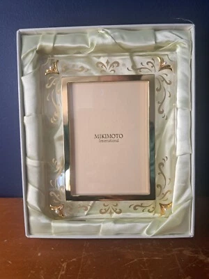 Mikimoto Picture Frame with Original Box, Real Pearl and Lucite Picture Frame