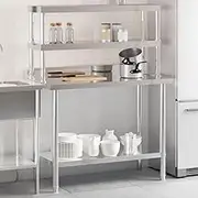 Stainless Steel Kitchen Work Table with Adjustable Overshelf and Backsplash, 110x55x150 cm, Heavy Duty Commercial Prep Table for Cooking and Food Storage in Restaurants, Bars or Outdoor Kitchens