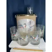 6 piece Vintage Duck Party Set IOB Ice Box Rock Glasses Hunting