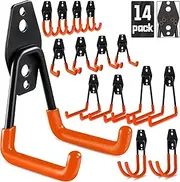 14 Pack Garage Hooks Heavy Duty, Utility Steel Garage Storage Hooks, Garage Hooks for Hanging, Garage Organizer, Wall Mount Garage Hanger & Organizer for Organizing Tools,Garden,Ladders,Bikes,Rope etc