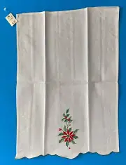 Vtg Embroidered Poinsettias Holiday Christmas Fingertip Hand Towel Harris Co New