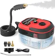 Steam Cleaner, 2500 W Portable Handheld Steam Cleaner, 1000 ml Large Water Tank, Adjustable with 6 Speeds and 3 Types of Brush Heads, for Kitchen Furniture, Floor, Bathroom, Car, Window (Red)