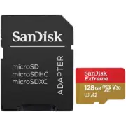 SanDisk Extreme PLUS, MicroSDXC, 128 GB card, Class 10, A2 C10 V30 UHS-I U3, Red