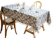 Rose Tablecloth Table Cover Flower Pattern Dining Embroidry Table Cloth Tassel 120 X 120