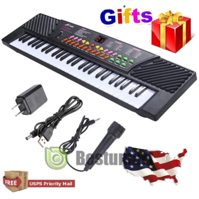 Portable Electronic Keyboard Piano 54Key W/Mic Adapter Microphone For Kids/Adult