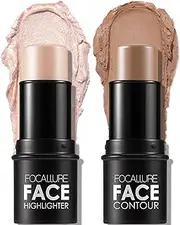 [FOCALLURE] 2 Pcs Mineral Cream Contour Stick,Moisturize Highlighter and Bronzer Pen,Non Stick Face Brightens & Shades Pencil,Long Lasting & Smooth Gliding Face Illuminator Makeup,Light-medium