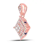 14k Rose Gold Round Diamond Offset Square Cluster Pendant 1/2 Cttw