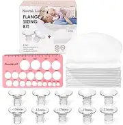 Nursi Luna Flange Sizing Kit with Flange Inserts 13/15/17/19/21mm 10PCS, Nipple Ruler, 50 Pads, Silicone Flanges Insert Kit for 24mm Most Breast Pumps, Pumping Breastfeeding Essentials for New Mom