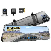 12" Rear View Mirror Dash Cam GPS WiFi6 4K+1080P Front and Rear Car DVR