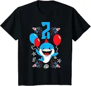 [X.Style] Kids 2nd Birthday Shark Two Years Toddler Party Outfit ds857 T-Shirt (S) Black