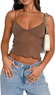 [YILEEGOO] Women Spaghetti Strap Camisoles Summer Crop Tops Lace Trim V-Neck Sleeveless Backless Tank Tops Summer Vests