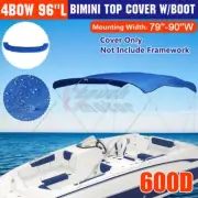 4 Bow 79"-90"W Boat Bimini Top 600D Polyester Canopy Blue Cover without frame