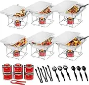Alpha Living Disposable Chafing Dish Buffet Set, Food Warmers for Parties, 6hr Fuel Cans Complete Set, Half Size Pans, Warming Trays (6 Pack)