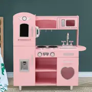 1X Keezi Kids Kitchen Play Set Wooden Pretend Toys Cooking Children Storage Pink