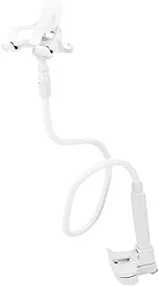 Tofficu Gooseneck Phone Holder with Long Arm Flexible Clip Base for Cellphone and Tablet Slip Design for Bed and Desk Use Compatible with Devices Under White