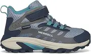 [MERRELL] unisex-child Moab Speed 2 Mid Alternative Closure Waterproof Hiking Boot, Stone/Blue/Turq, 11 Big Kid