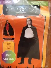 NEW Adult Halloween Black Cape Vampire Goth Riding Hood Wraith Elf One Size
