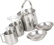 Sosoport 5pc Stainless Steel Kettle Cookware Set Picnic Bowl for Camping Hiking