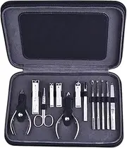 13 Pieces Manicure Set Stainless Steel Professional Grooming Kit Adult Nail Clipper Set with Black Leather Travel Case