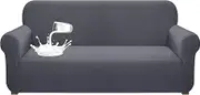 Pitpet Upgraded Waterproof Sofa Cover Stylish Stretch Couch Cover for 3 Cushion Couch Non-Slip Sofa Slipcover with Elastic Band Pet Proof Furniture Protector for Living Room (Large, Grey)