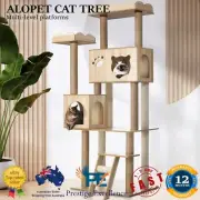 Cat Tree Tower Scratching Post House Bed Wood Scratcher Condo 161cm Natural NEW