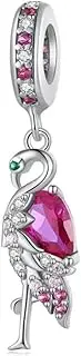 [Generic] Pink Flamingo Dangle Charm Animal Bird Genuine 925 Sterling Silver Compatible With Bracelet