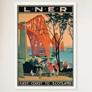 Galrie Captivating Forth Bridge Vintage Travel Poster of Scotland's East Coast Art Print, White Frame, 70 x 100cm (28 x 40inch)