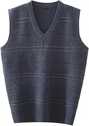 [Generic] Mens V Neck Knitted Sweater Casual Solid Color Sleeveless Pullover Vest Outerwear Fall Winter Warm Knit Top, A#dark Gray, Large, A#dark Gray, Large