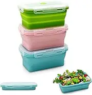 Alimat PluS 11.8oz Small Silicone Collapsible Food Storage Containers With Lids, 3 Pack Set 350ml Collapsible Food Storage Containers with Lids, Travel Food Containers for Outdoor and Kitchen