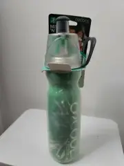 O2Cool Mist N Sip Water Bottle Green Silver 20oz Wide Mouth Squeezable New