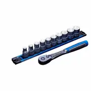 Kincrome K27042 - Lokon Socket Set 3/8" Drive Rail 11 Piece Metric