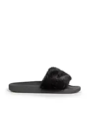 Black Mink Fur Slides