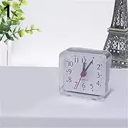 Sanwooden Fashion Creative Alarm Clock Bed Travel Mini Portable Compact Square Quartz Beep Table Silent Alarm Clock - White