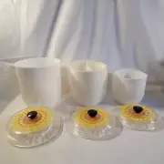 Vintage Acrylic 3 Piece Nesting Canister Set Yellow Floral With Box